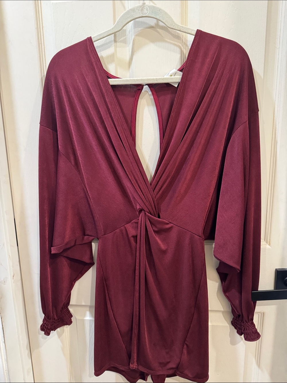 Vici Burgundy Long-Sleeve Twist-Front Mini Dress